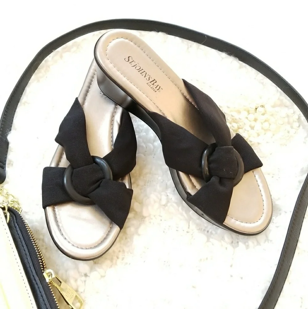 St John's Bay Black Wedge criss cross sandals